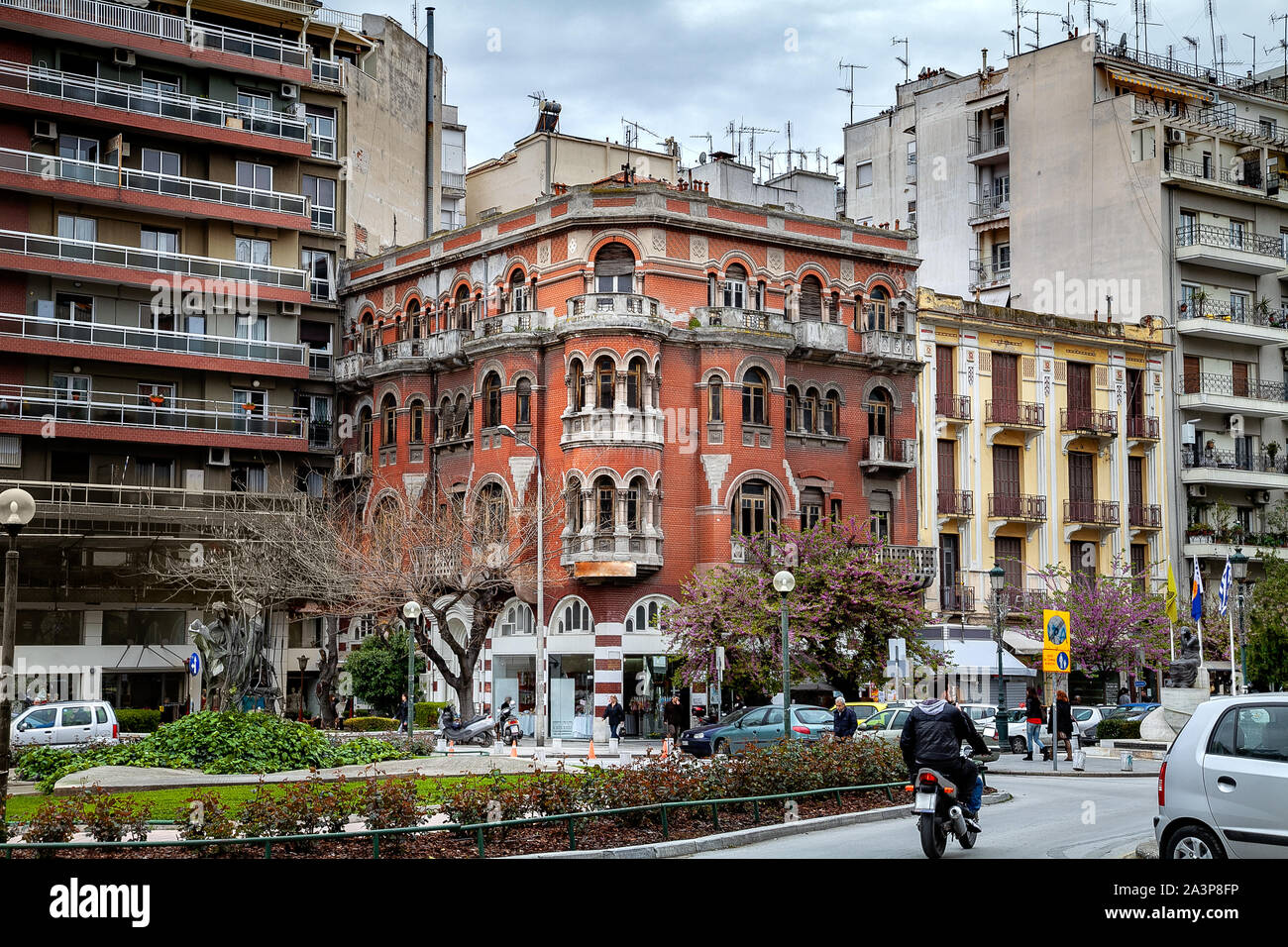 Red house on St. Sophia square built in 1926. Thessaloniki. Greece. Stock Photo