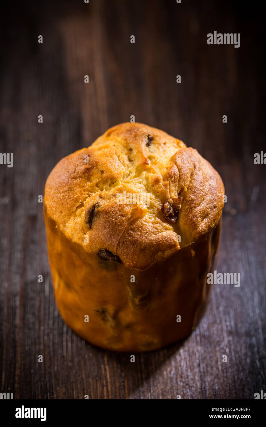 Traditional Panettone - sweet bread loaf for Christmas Stock Photo