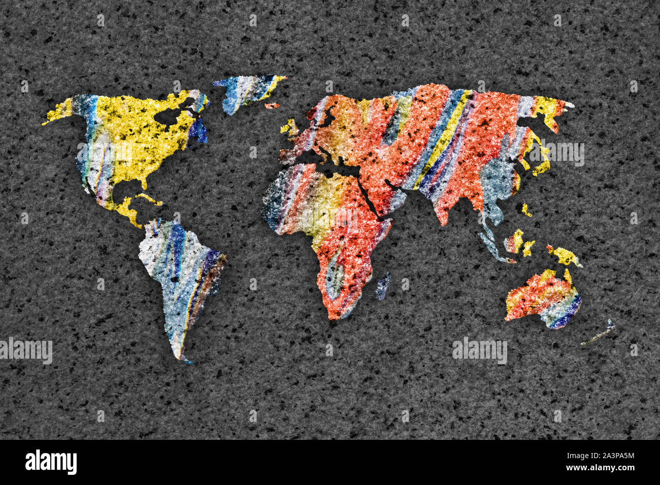 scratched world map painted on concrete dark texture, unity piece