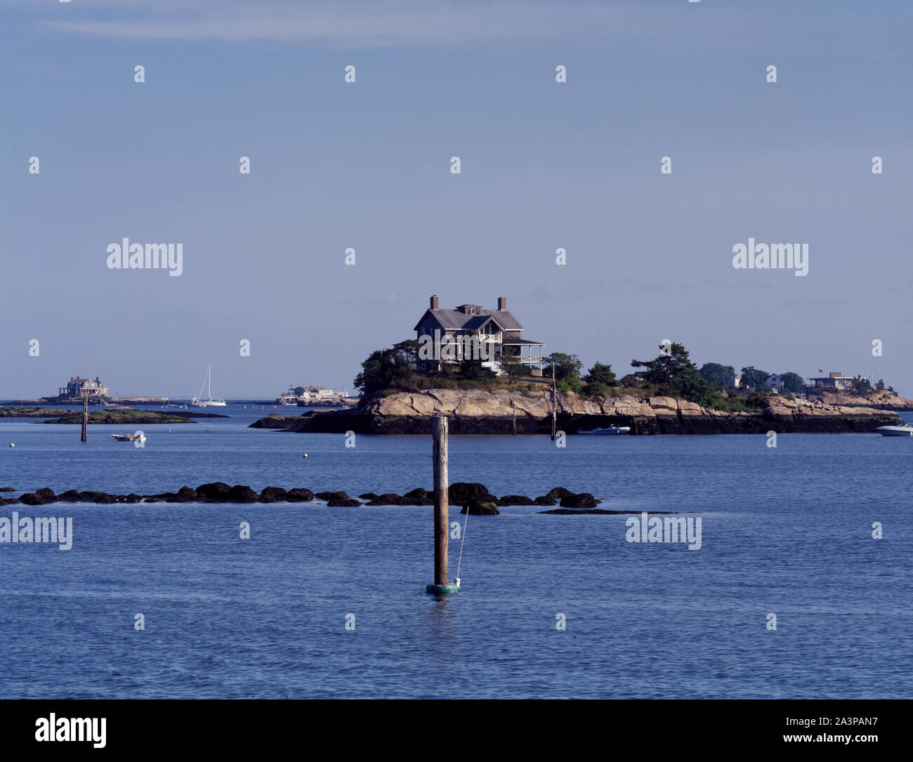 Some of the homes in the Thimble Islands, off Branford, Connecticut, in
