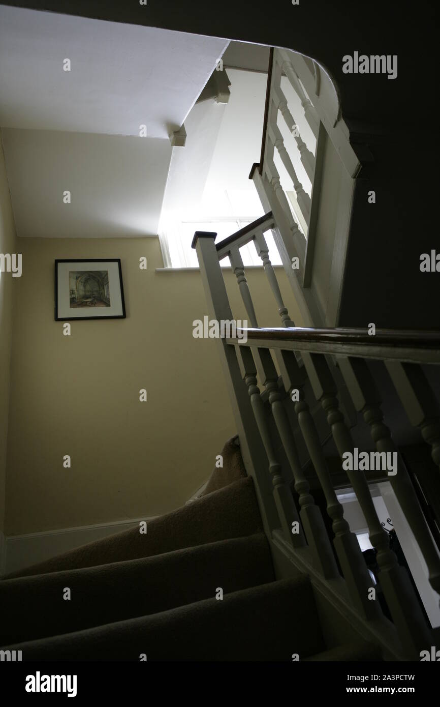Upward View of Winding Staircase in Old Georgian Manor House Stock Photo