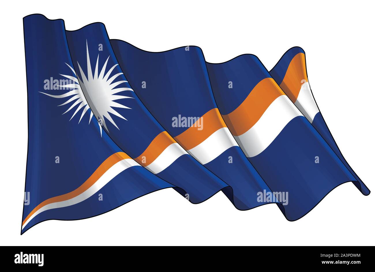 Vector illustration of a Waving Flag of Marshal Islands. All elements neatly on well-defined layers and groups. Stock Vector