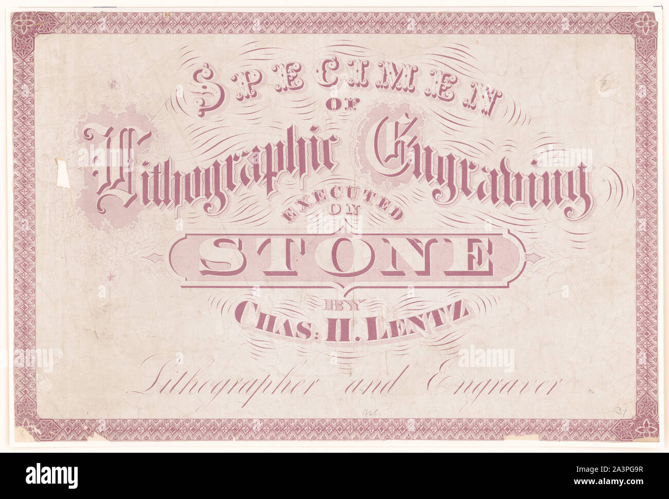 Specimen of lithographic engraving executed on stone Stock Photo