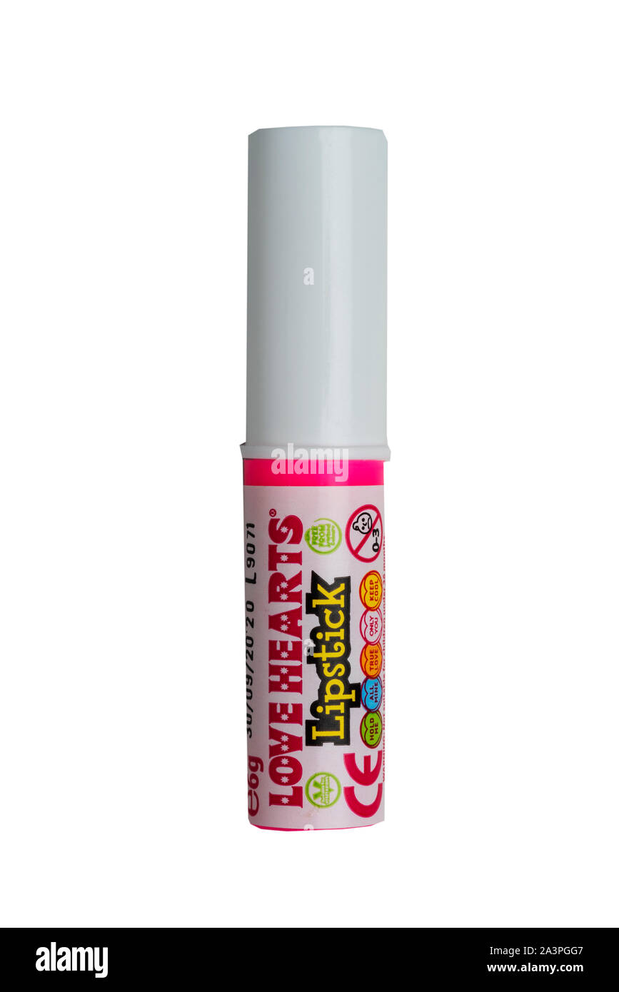 A Love Hearts Lipstick sweets on a white background Stock Photo
