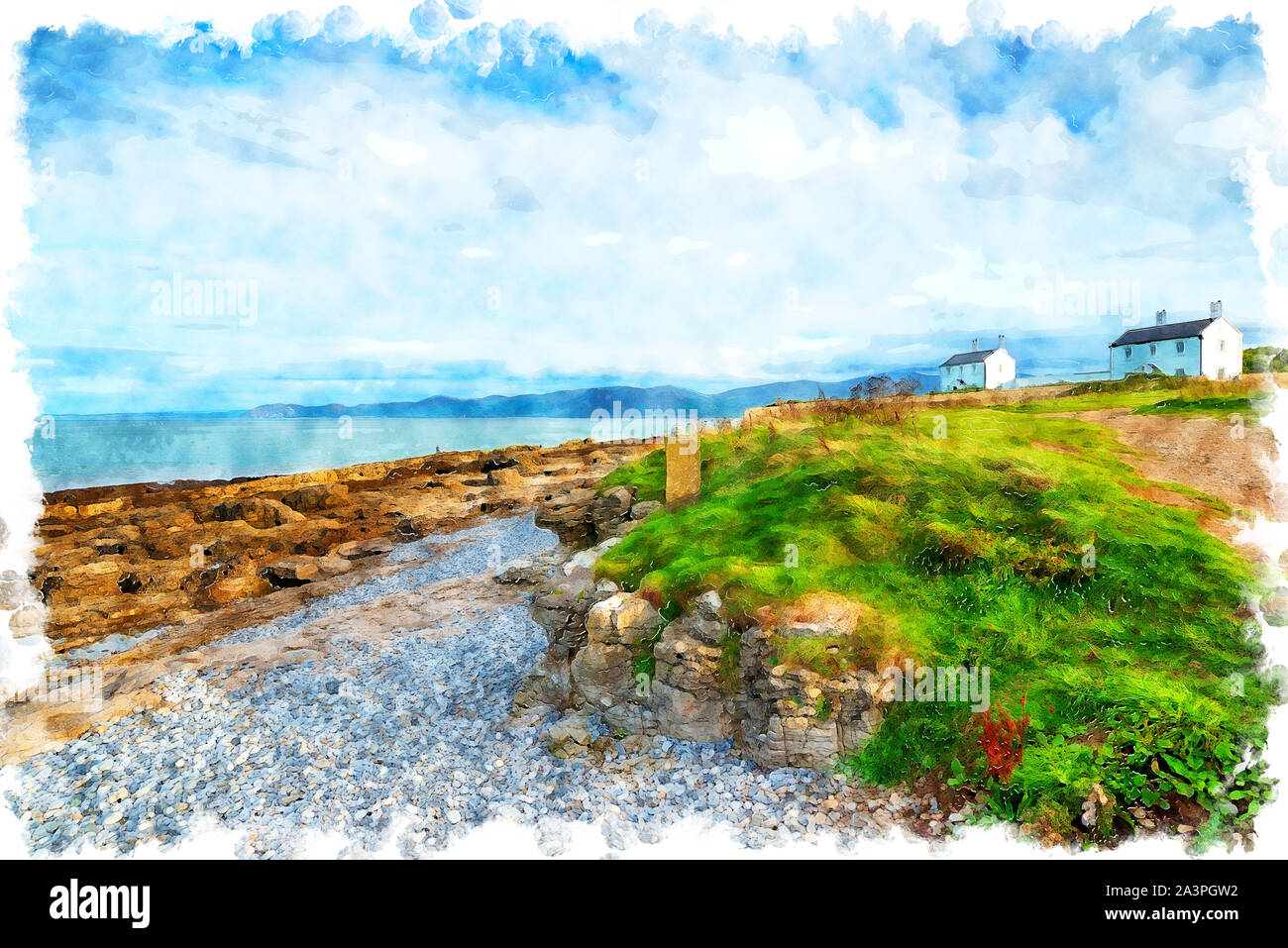 The Pilots's Cottages at Penmon Point near Beaumaris on the Isle of Anglesey in North Wales Stock Photo