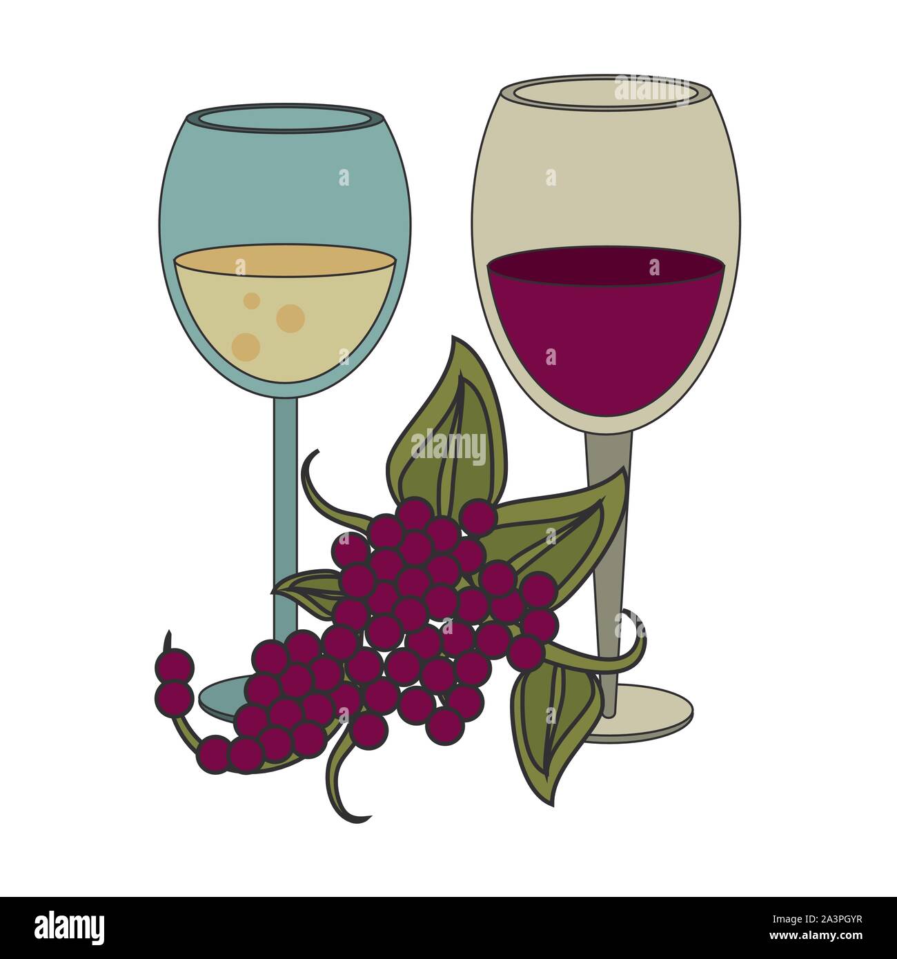 Glass wine vine leaves Stock Vector Images - Alamy
