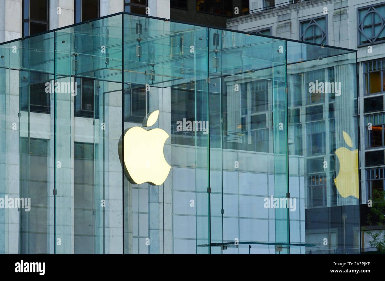 NEW YORK CITY, NY -4 OCT 2019- View of a giant logo of the electronics ...