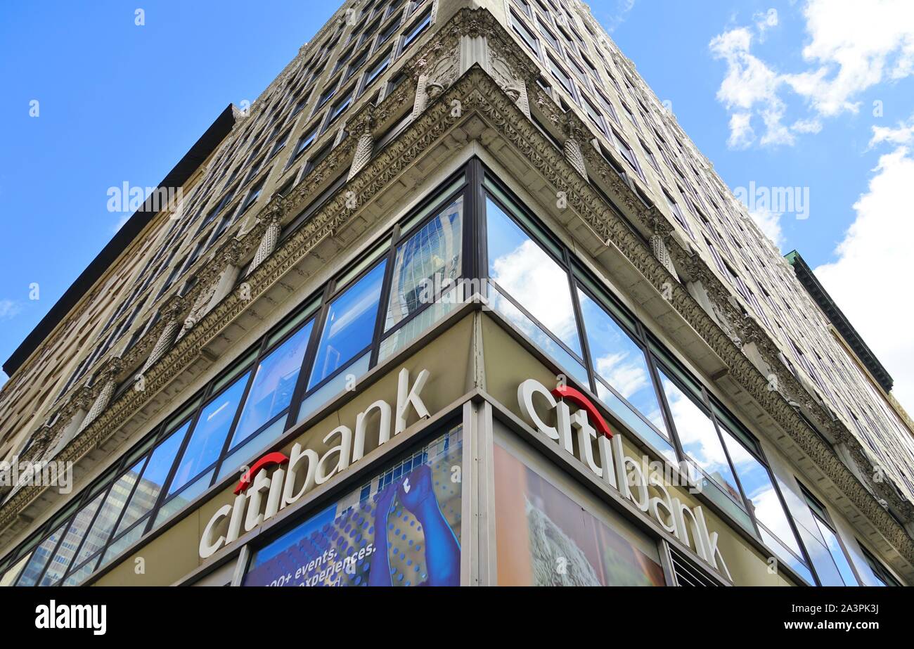 NEW YORK CITY, NY 4 OCT 2019 View of a branch of Citibank bank on Fifth Avenue in New York