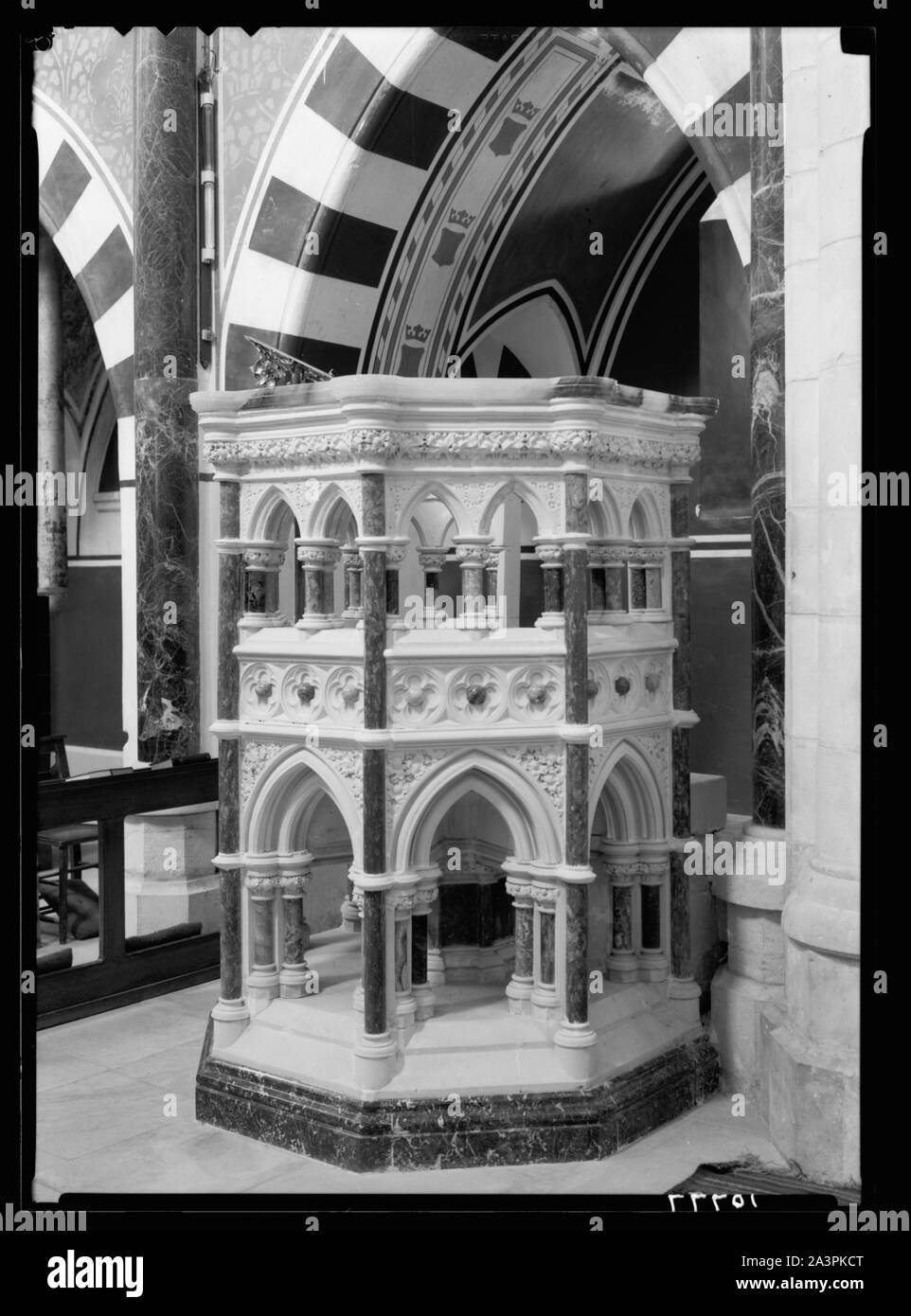 St. Cathedral, Jerusalem. The decorative stone pulpit Stock