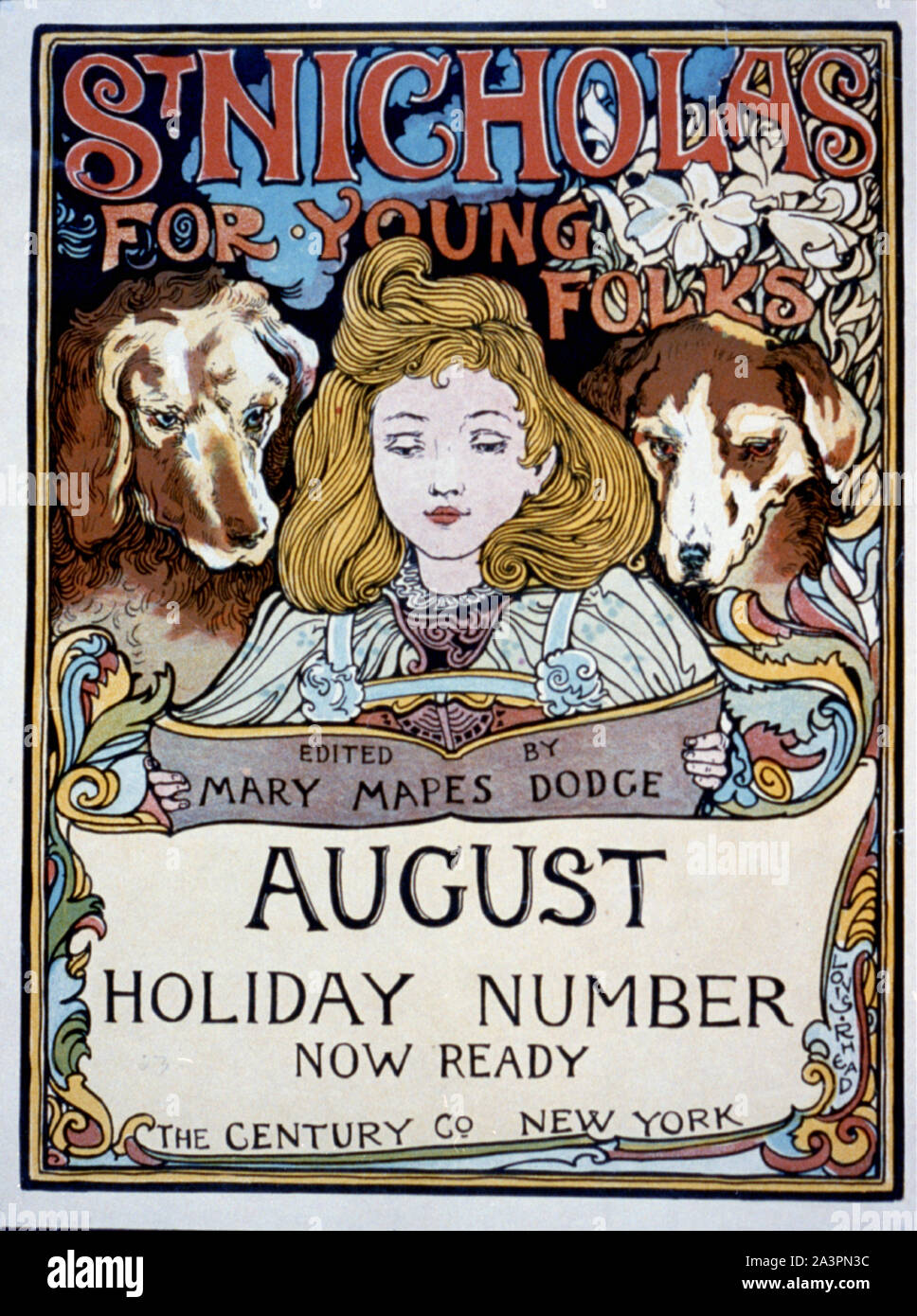 St. Nicholas for young folks, edited by Mary Mapes Dodge, August holiday number now ready : The Century Co., New York / Louis Rhead Stock Photo