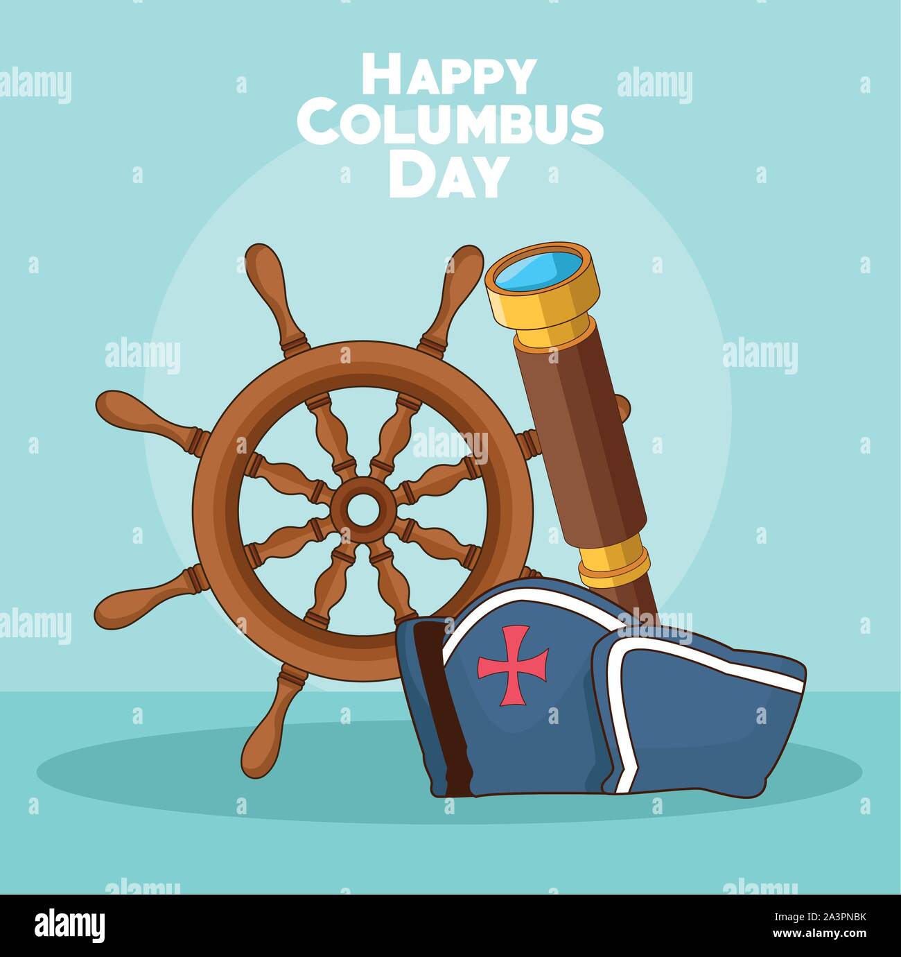 Ship rudder and Happy columbus day design Stock Vector