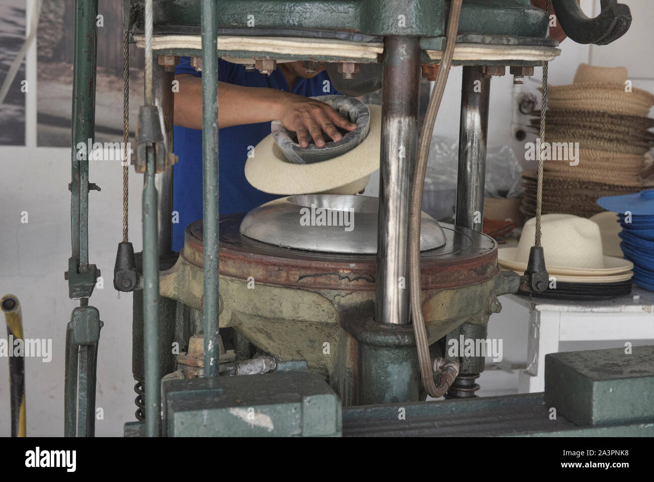 Shaping traditional Panama hats (paja toquilla) in Cuenca, Ecuador Stock Photo