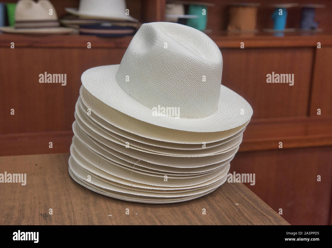 Traditional Panama hats (paja toquilla), which actually come from Ecuador Stock Photo