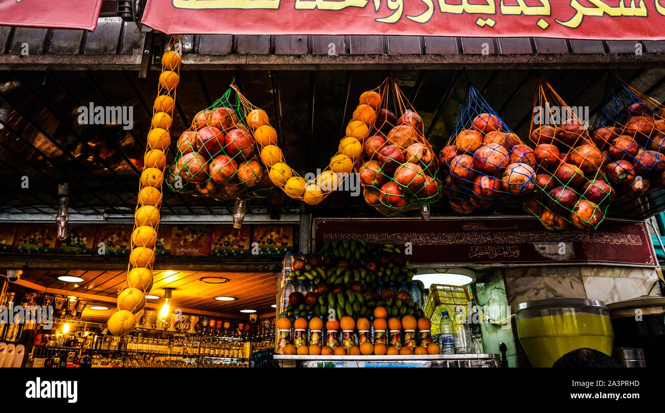 local fruit juice stand, Amman, Jordan Stock Photo