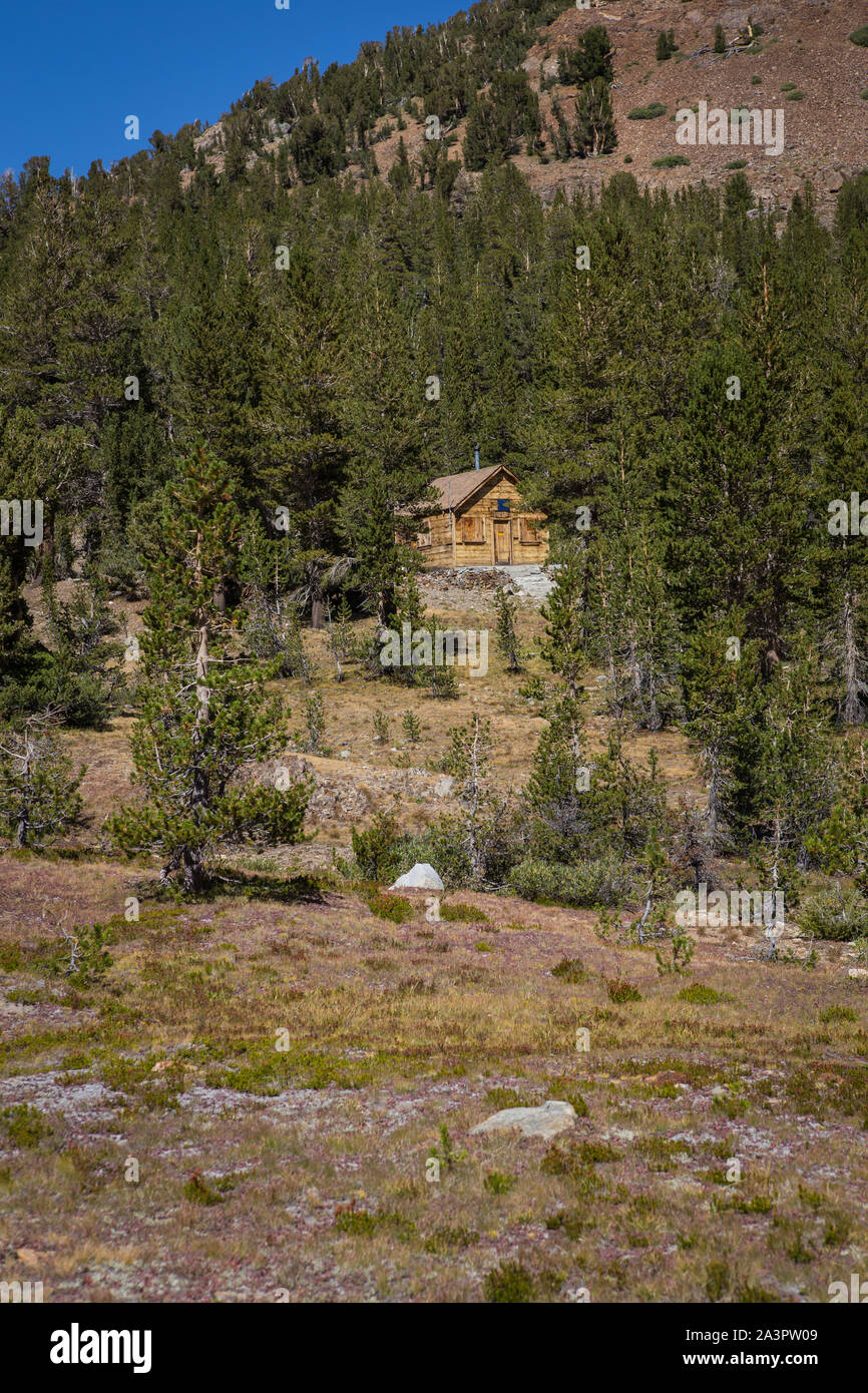 Wilderness rangers wood cabin at Saddlebag Lake in the Eastern Sierra