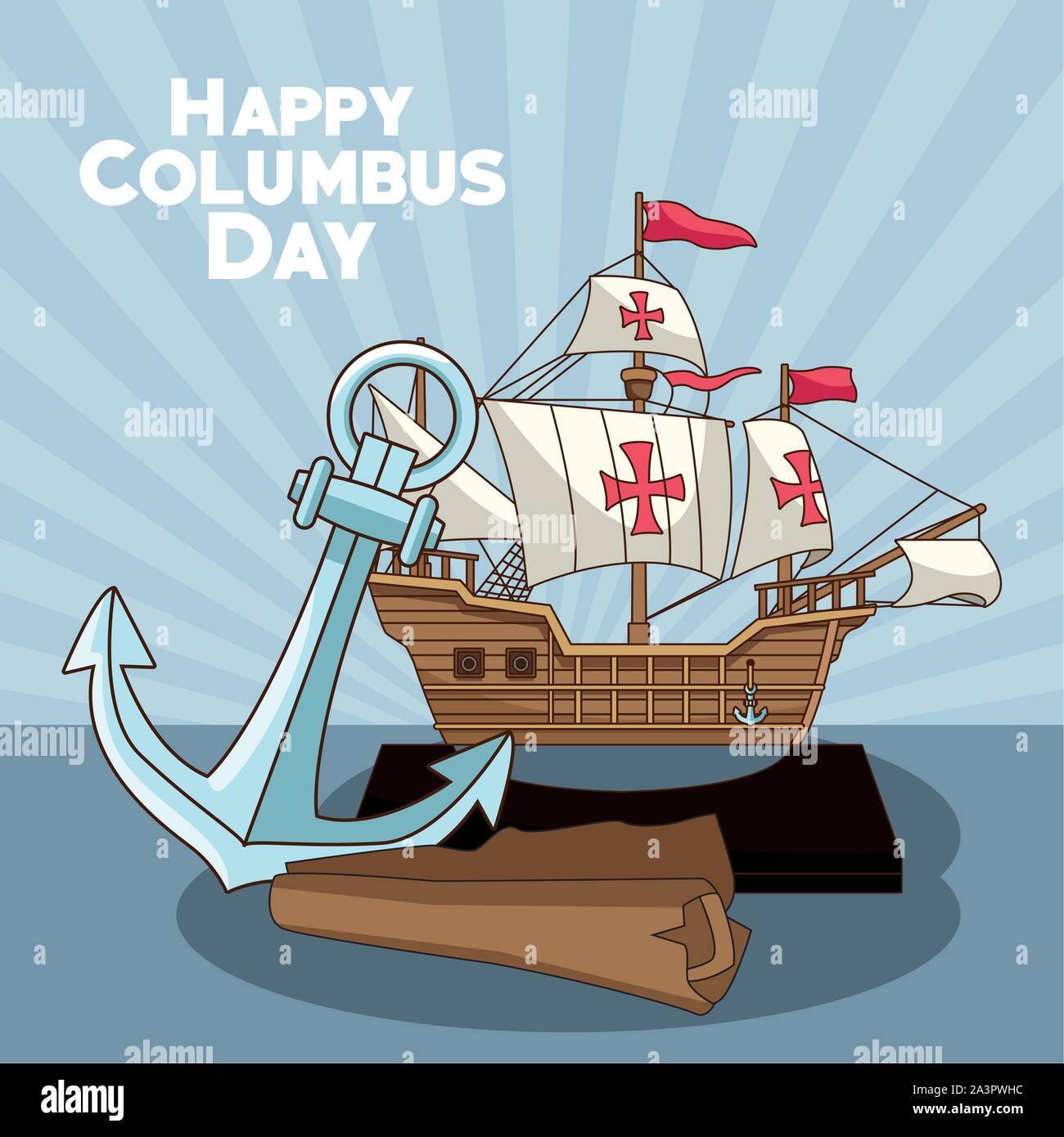 anchor and map, Happy columbus day design Stock Vector