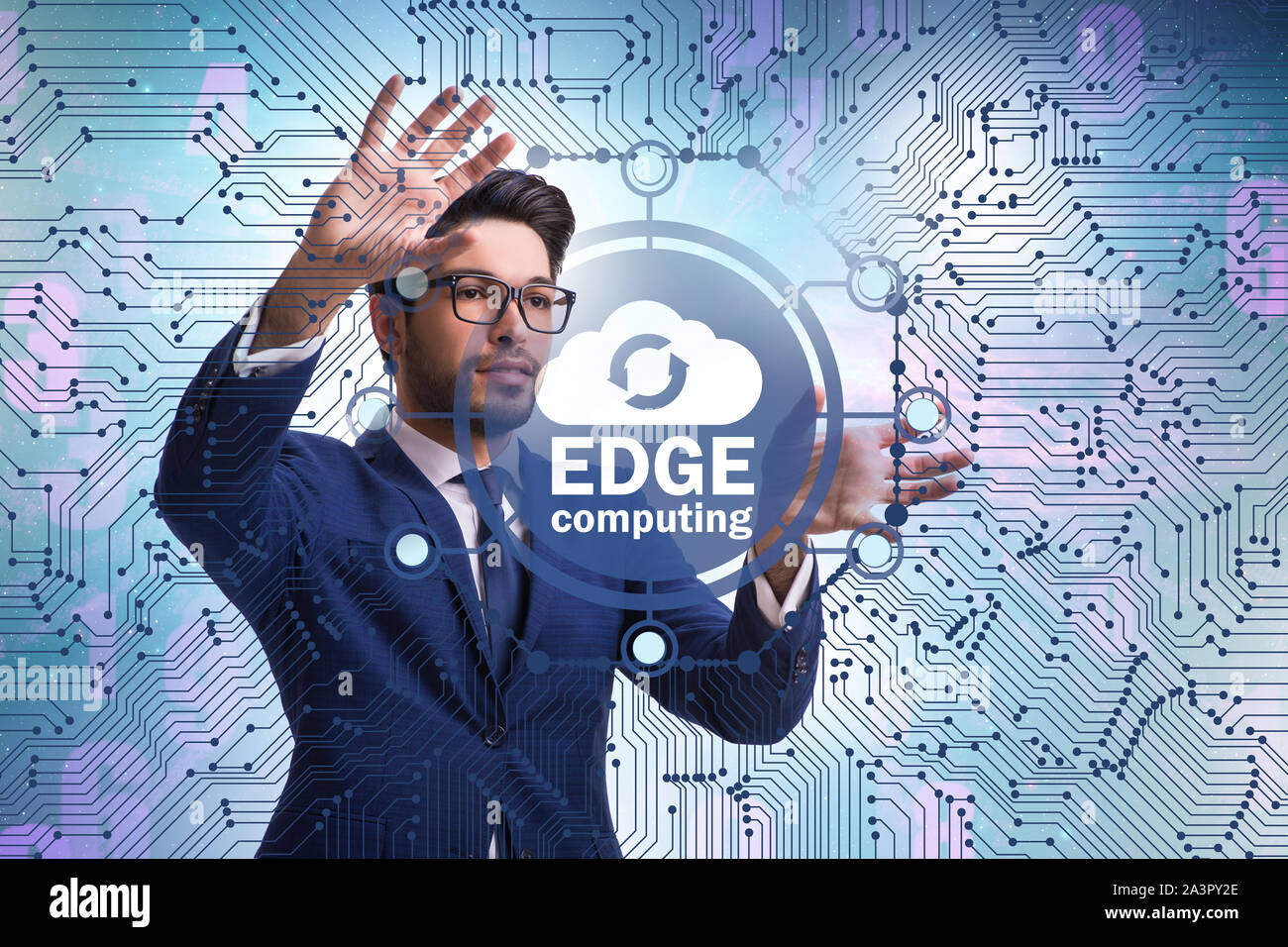 The businessman in fog and edge cloud computing concept Stock Photo - Alamy