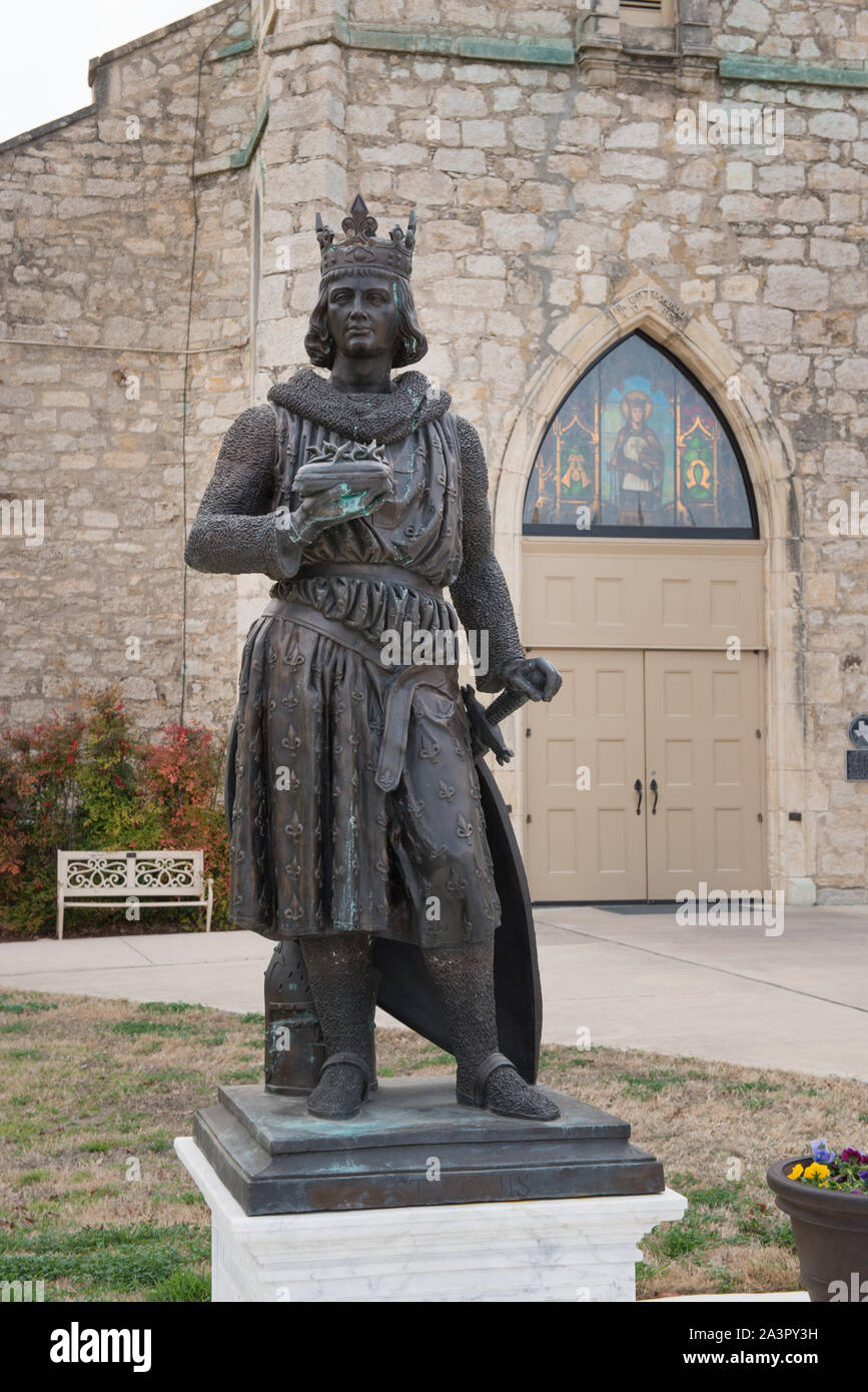 Statue of Saint Louis outside the St. Louis Catholic Church in Castroville, Texas Stock Photo