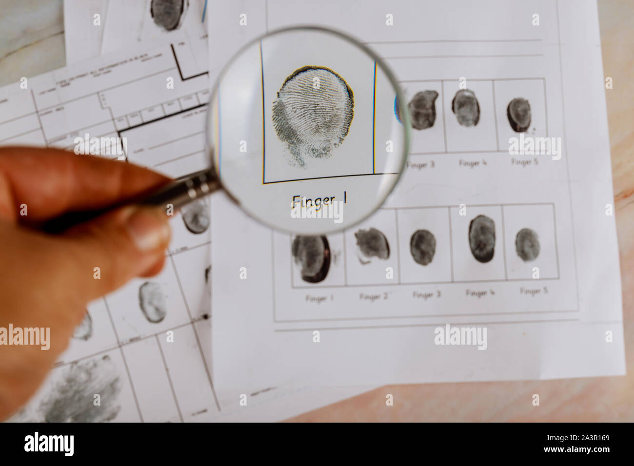 Criminal investigation, fingerprint card and magnifier arrest, accused ...