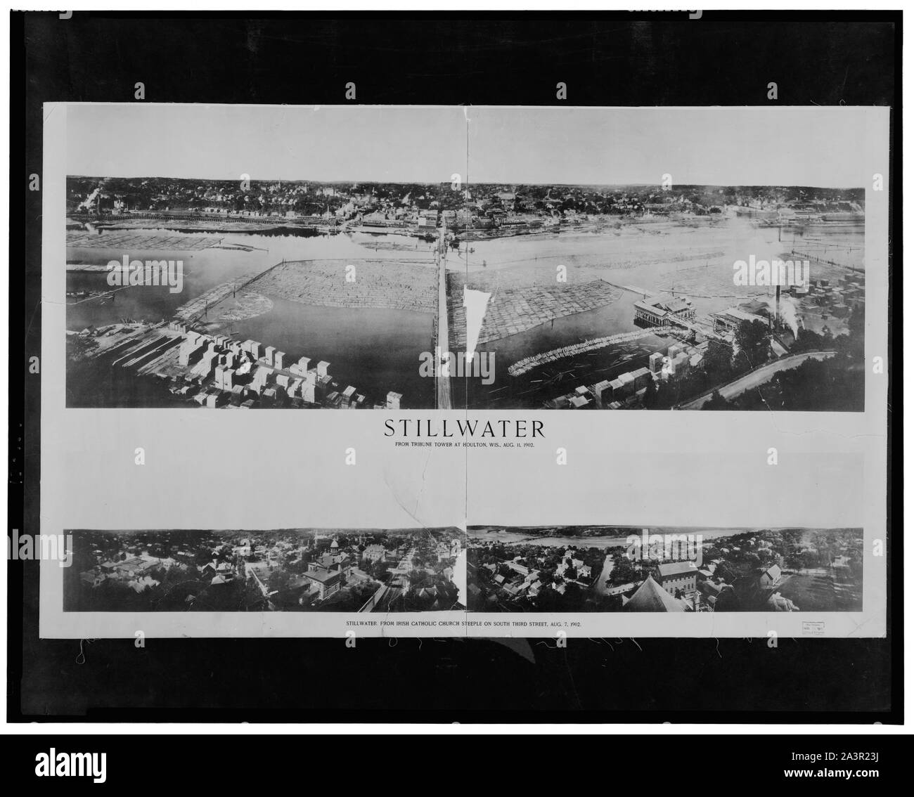 Stillwater from Tribune Tower at Houlton, Wis., Aug. 11, 1902  Stillwater, from Irish Catholic Church steeple on South Third Street, Aug. 7, 1902 Stock Photo