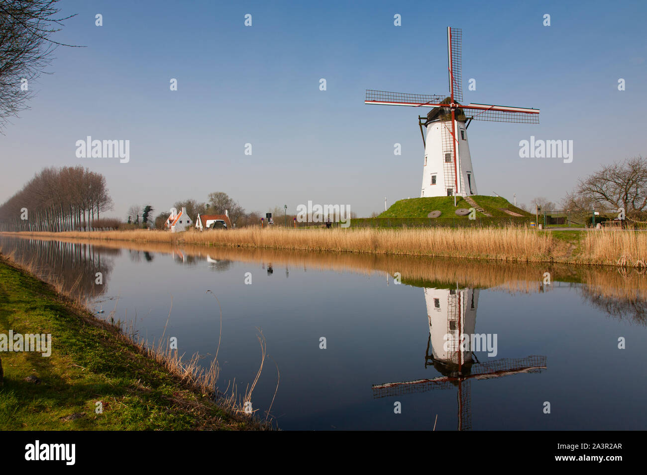 Windmill, Damse Vaart Canal Stock Photo