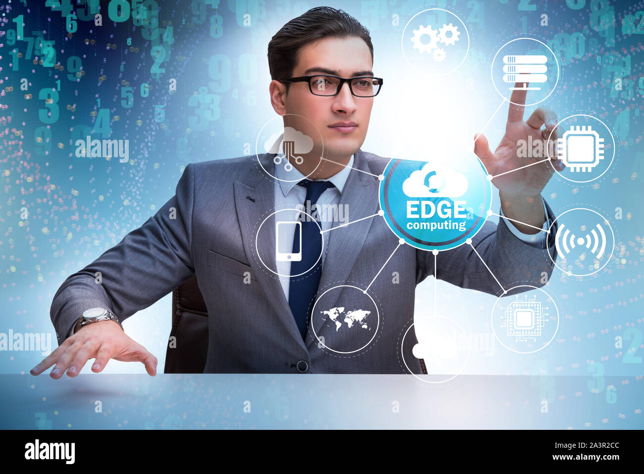 The businessman in fog and edge cloud computing concept Stock Photo - Alamy