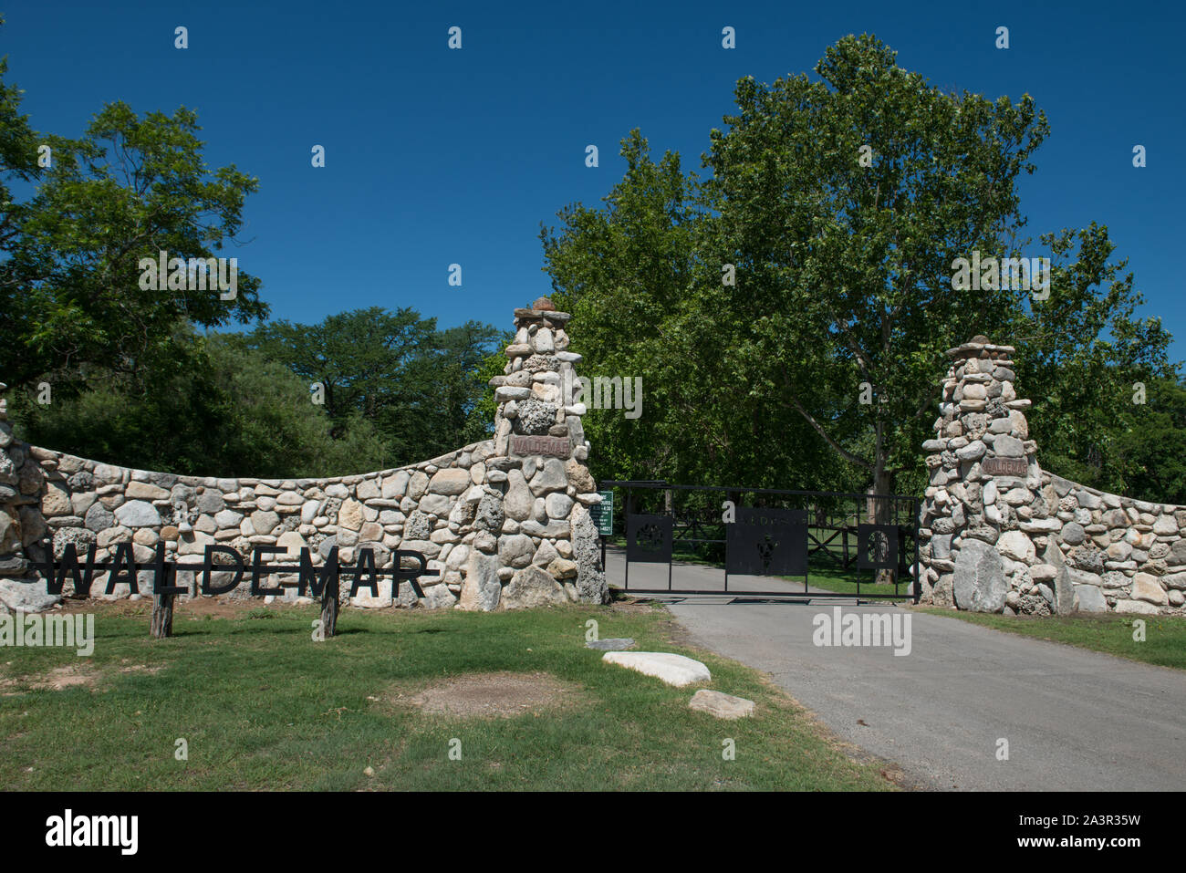 Stone gateway to Camp Waldemar, one of several summer camps in the