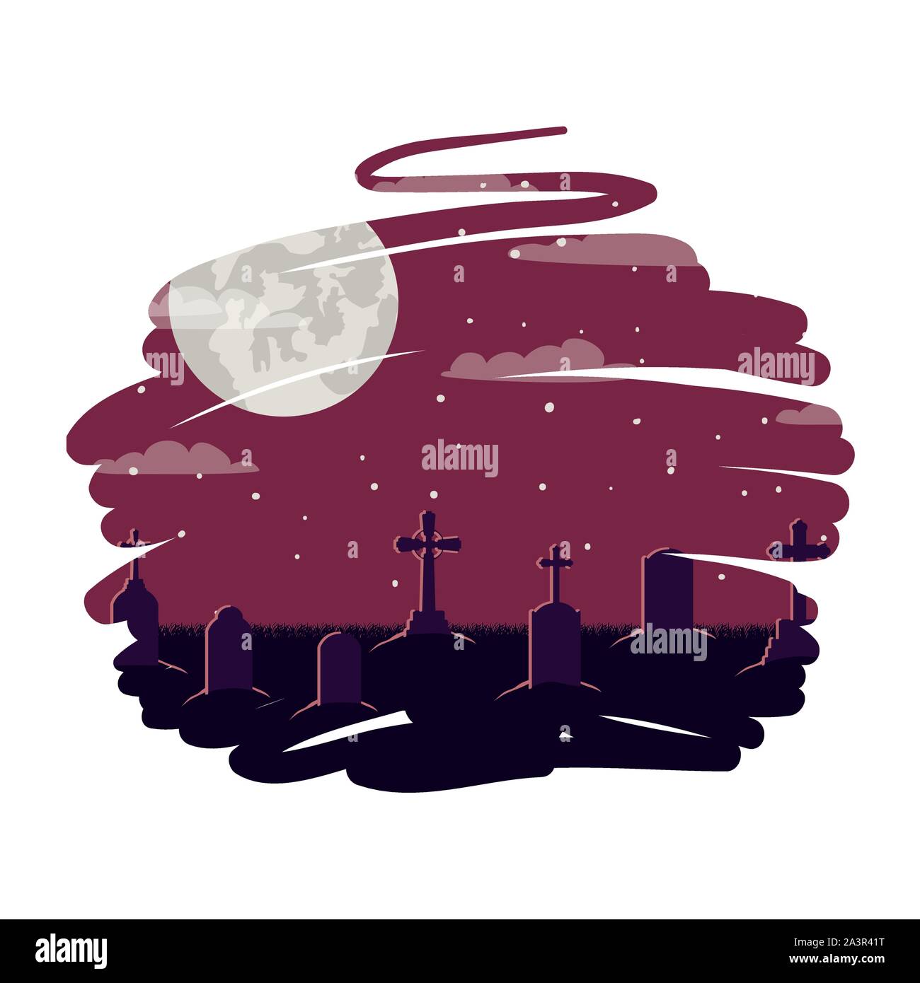 halloween celebration with cemetery and moon scene Stock Vector Image ...