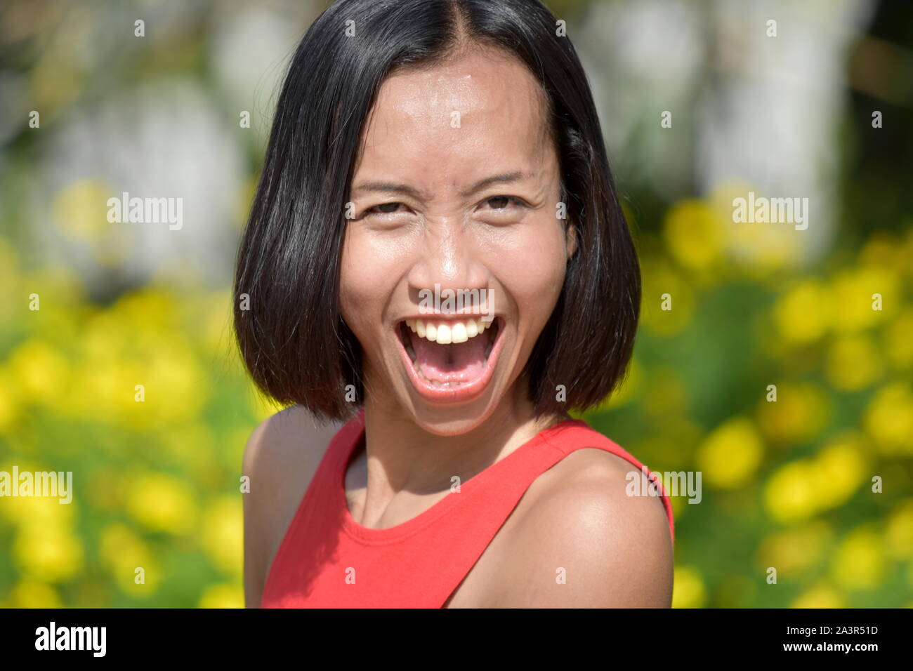 Young Asian Woman Laughing Stock Photo