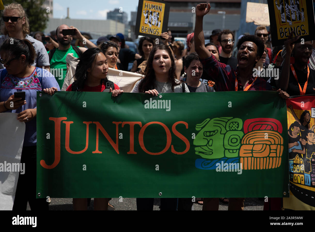 Philadelphia, PA/USA - July 12, 2019: Activists in Philadelphia march on immigration and customs enforcement as part of a nationwide day of action in protest of conditions at migrant detention centers Stock Photo