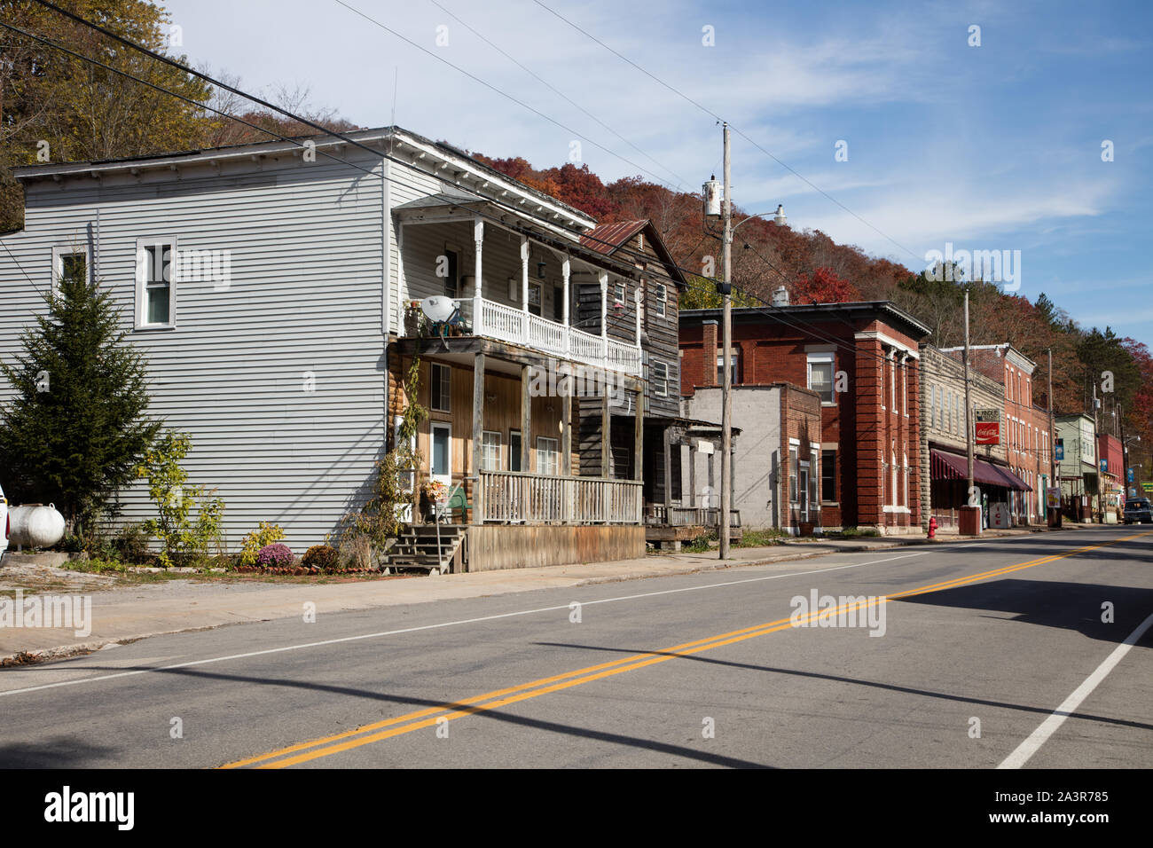 Streetscape in the tiny settlement of Durbin, near the headwaters of the Greenbrier River in Pocahontas County, West Virginia Stock Photo