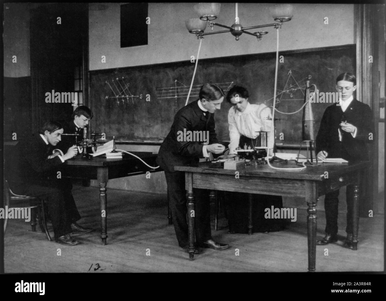 Students in a science class conducting experiments, Western High School, Washington, D.C. Stock Photo