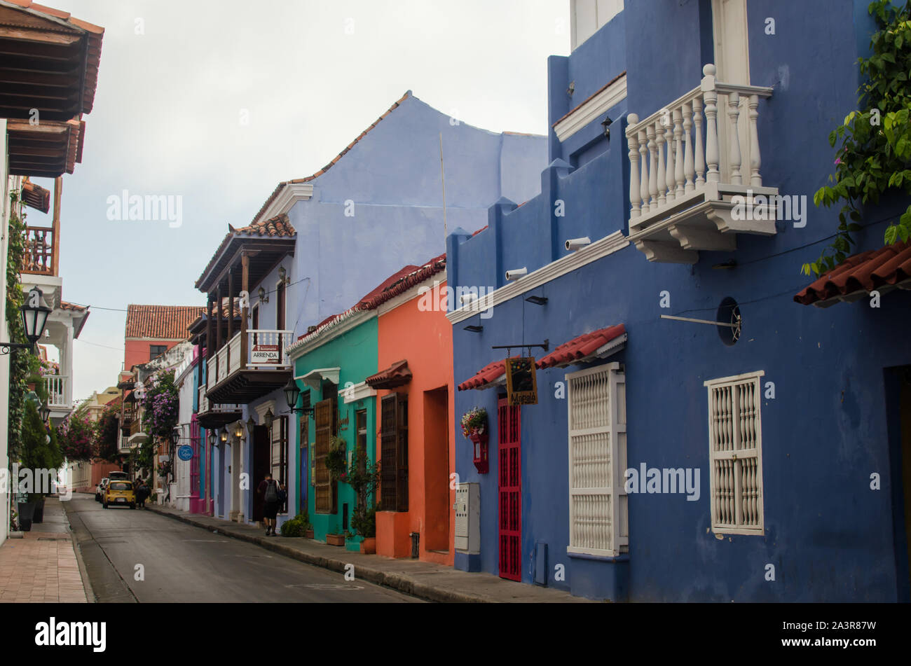 Eartly morning in the streets of the Walled City of Cartagena Stock Photo