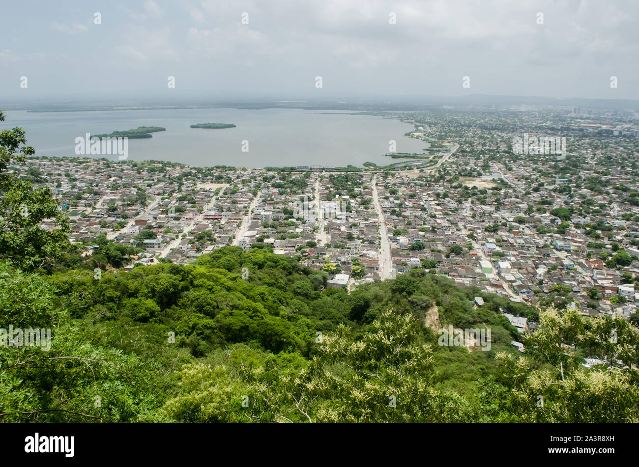 View of La Virgen Swamp and surrounding neighborhoods as seen from Cerro de La Popa, the highest point in Cartagena Stock Photo