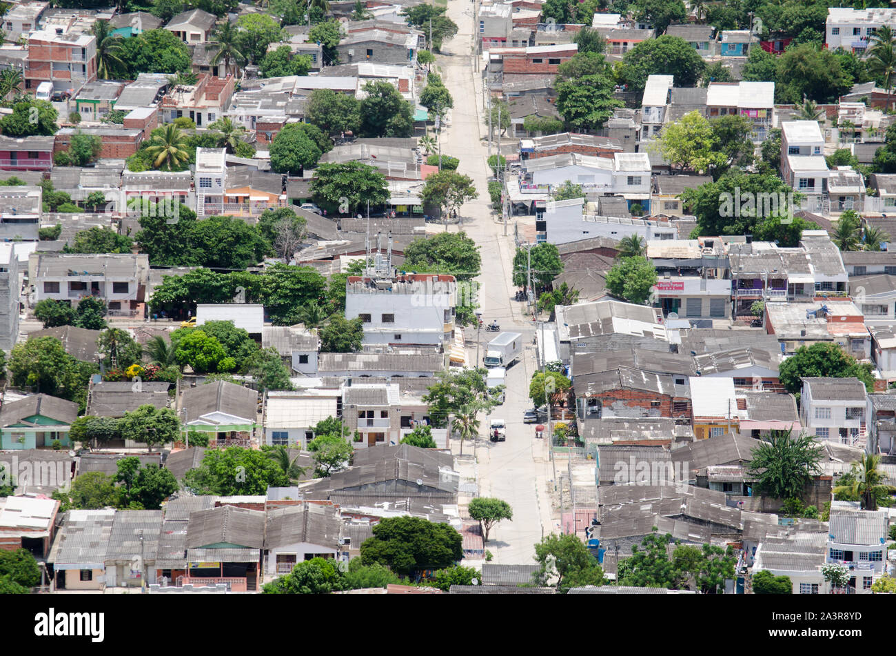 A typical Cartagena neigborhood as seen from Cerro de La Popa,, the highest point in Cartagena Stock Photo