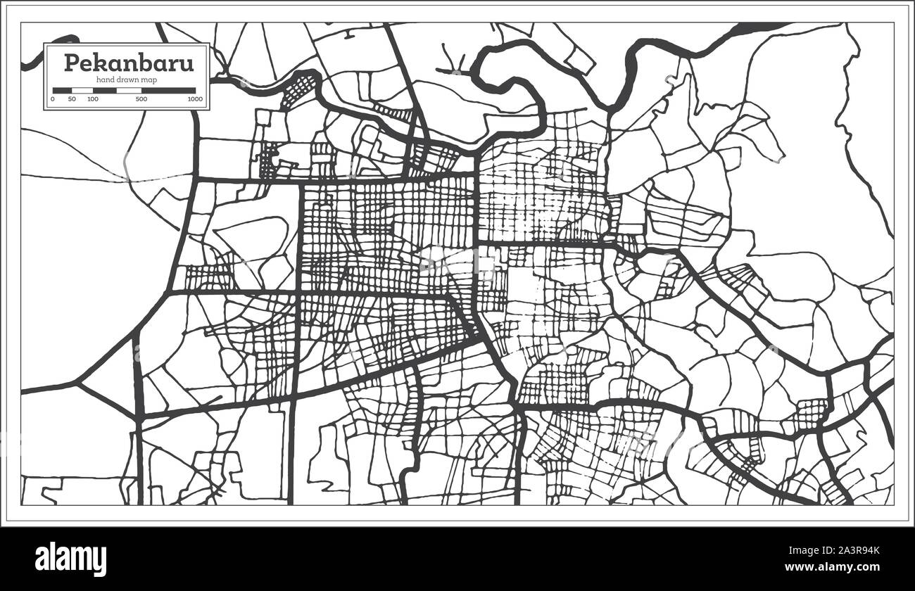 Pekanbaru Indonesia City Map in Black and White Color. Outline Map. Vector Illustration. Stock Vector