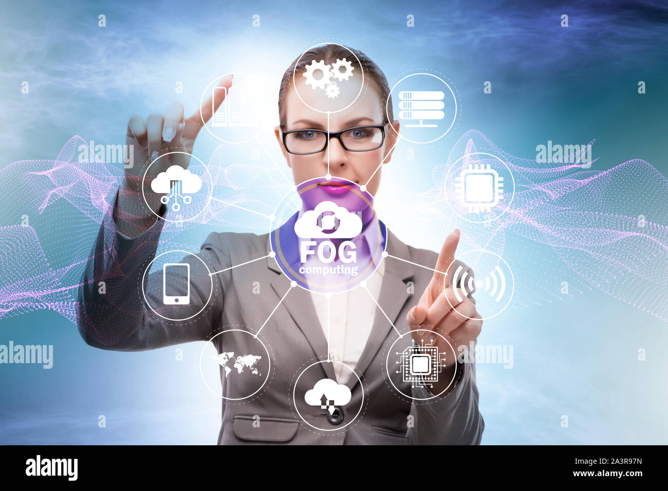 The businessman in edge and fog computing concept Stock Photo - Alamy