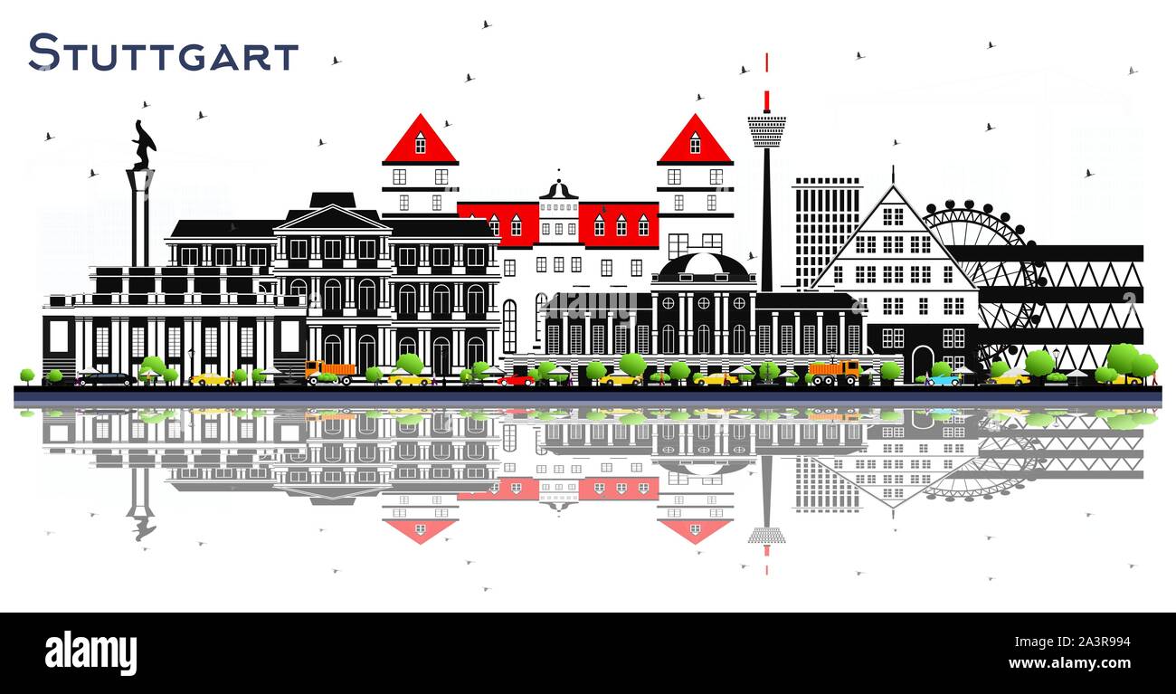 Stuttgart Germany Skyline with Color Buildings and Reflections Isolated ...