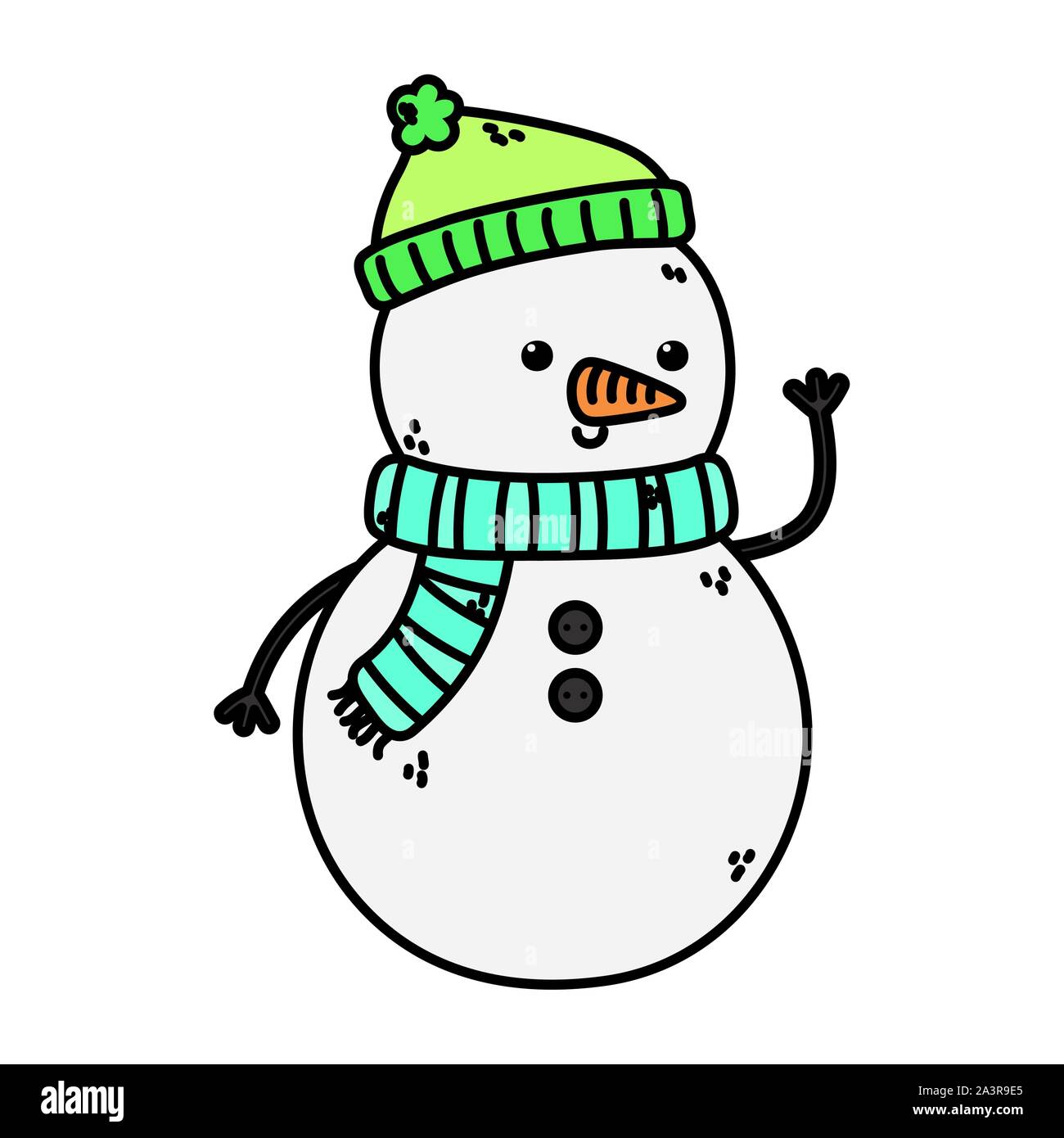 snowman with hat and scarf waving hand decoration merry christmas ...