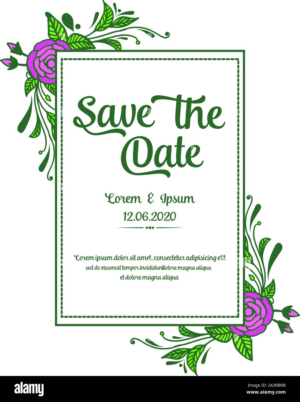 Template elegant save the date, with decoration of pink rose flower ...