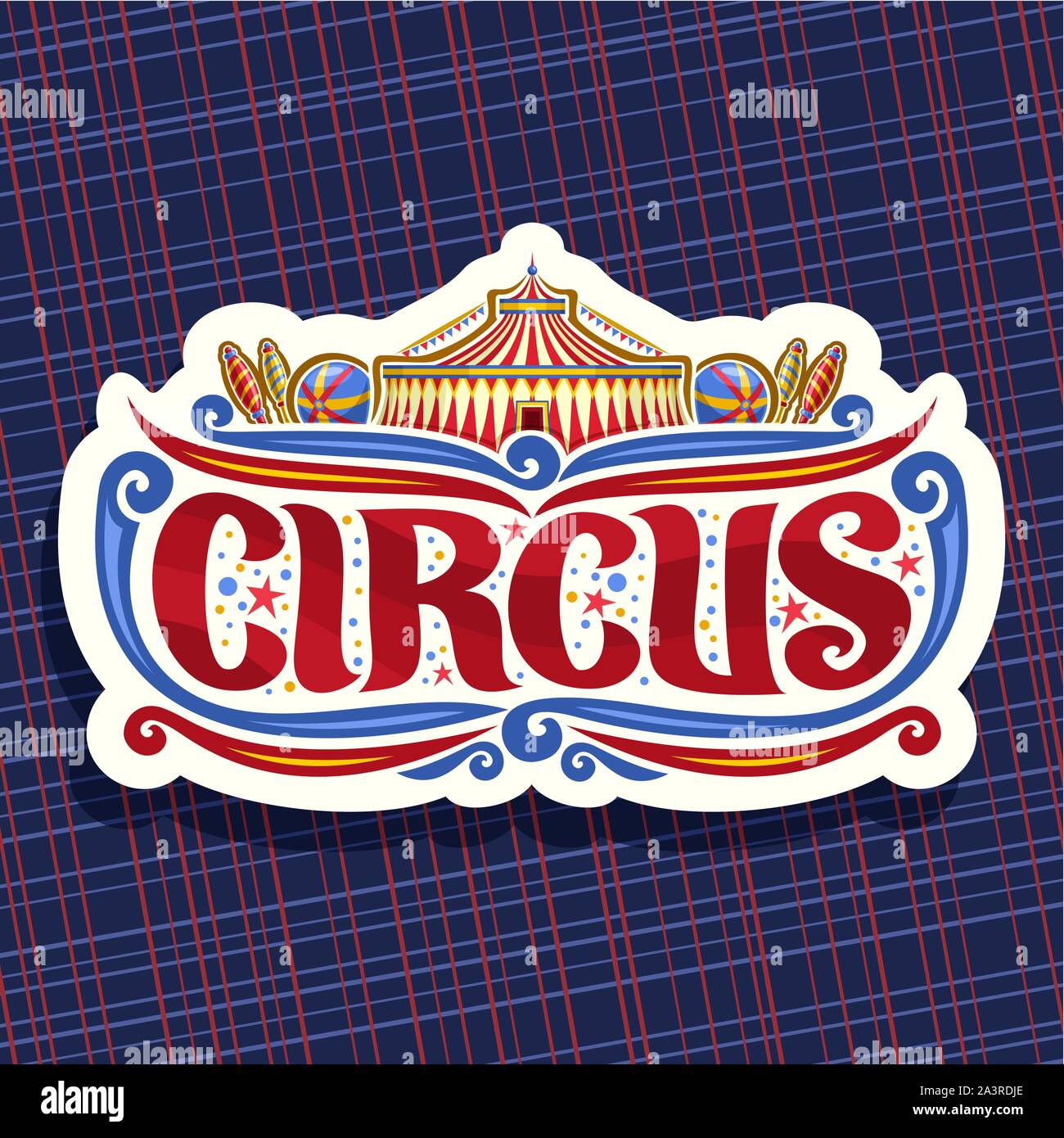 Vector logo for Circus, cut paper sign with carnival big top, original