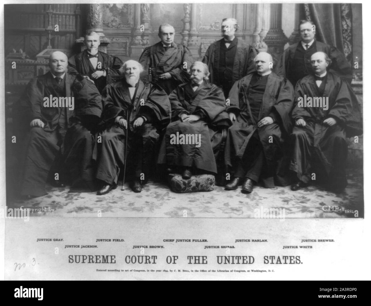 Supreme Court of the United States, 1894: Justices Gray, Jackson, Field, Shiras, Harlan, Brewer, White and Chief Justice Fuller Stock Photo