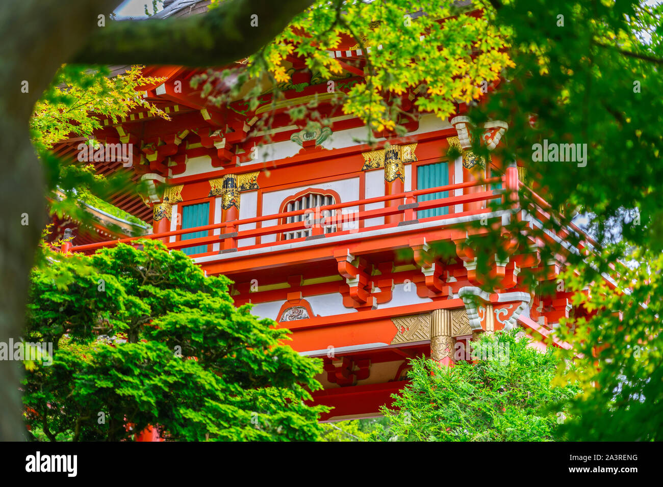 Close up of Pagoda in Japanese Tea Garden at Golden Gate Park, San Francisco, California Stock Photo