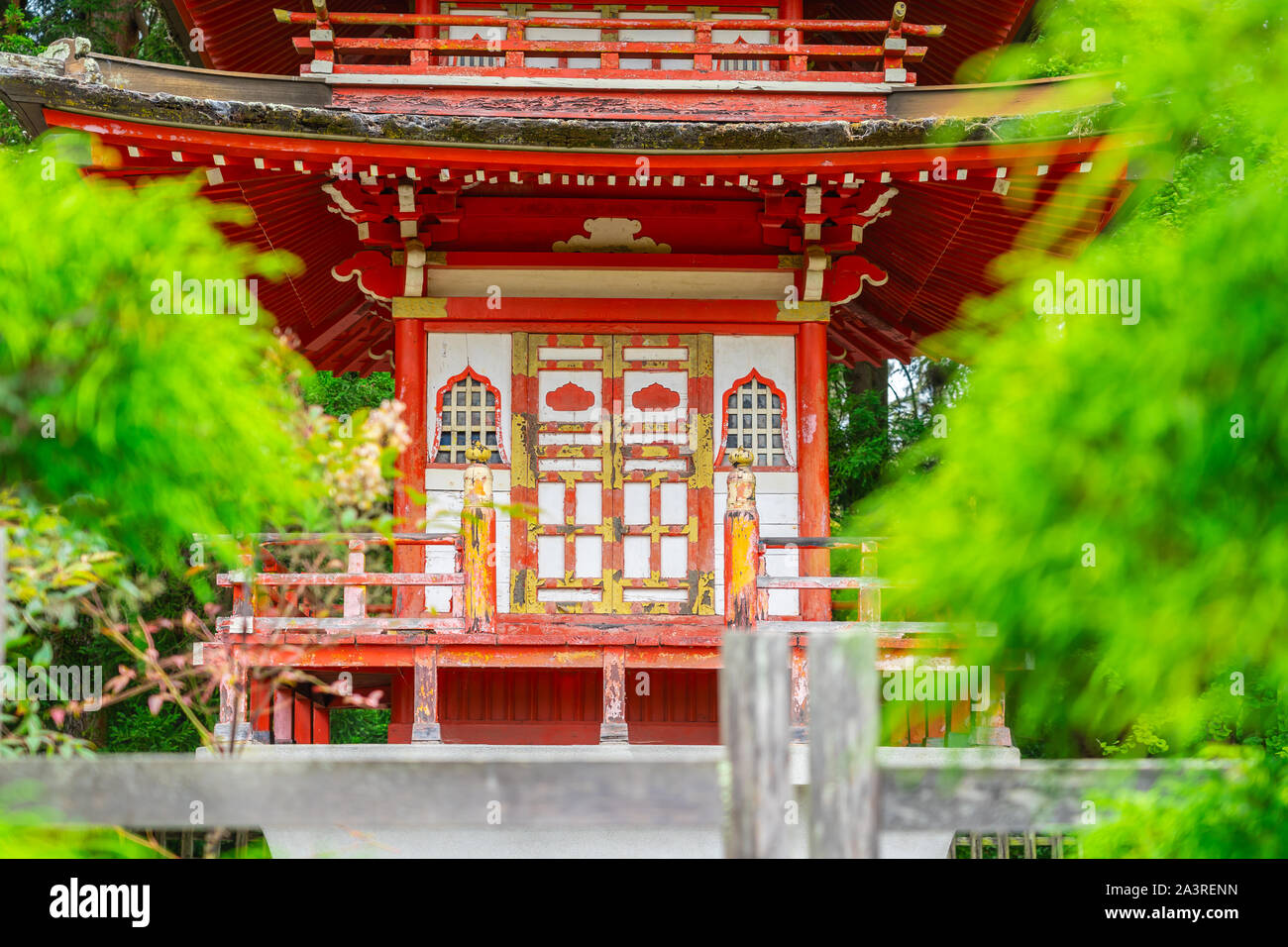 Close up of Pagoda in Japanese Tea Garden at Golden Gate Park, San Francisco Stock Photo