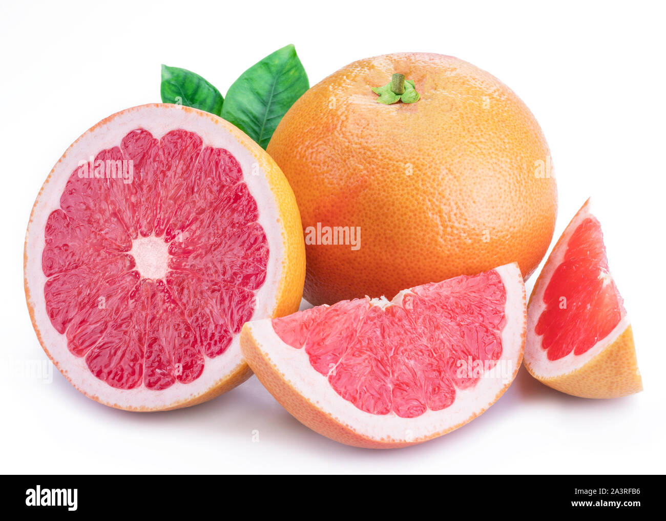 Grapefruit and grapefruit slices isolated on white background. Stock Photo