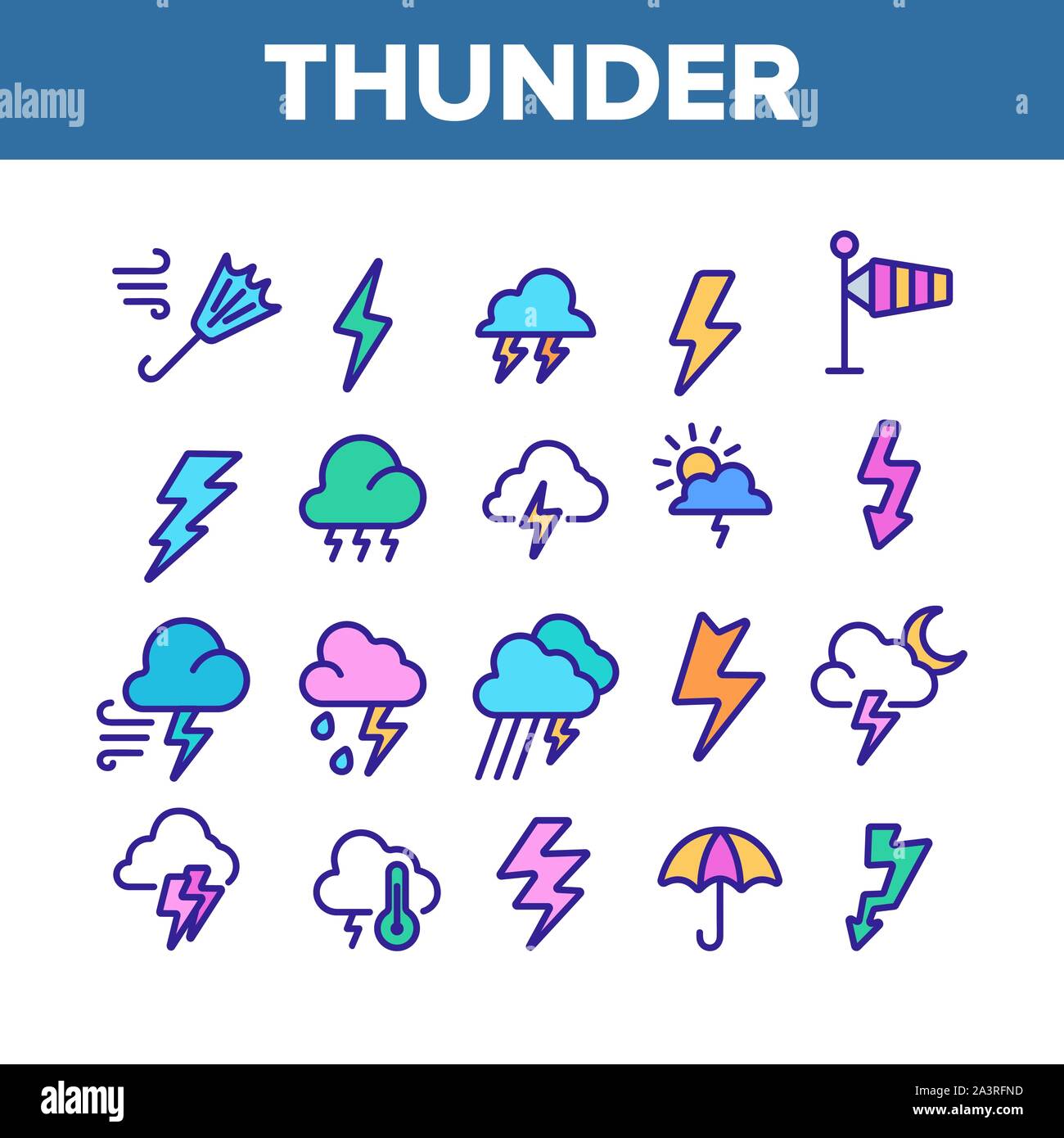 Thunder And Lightning Color Icons Set Vector Stock Vector Image & Art ...