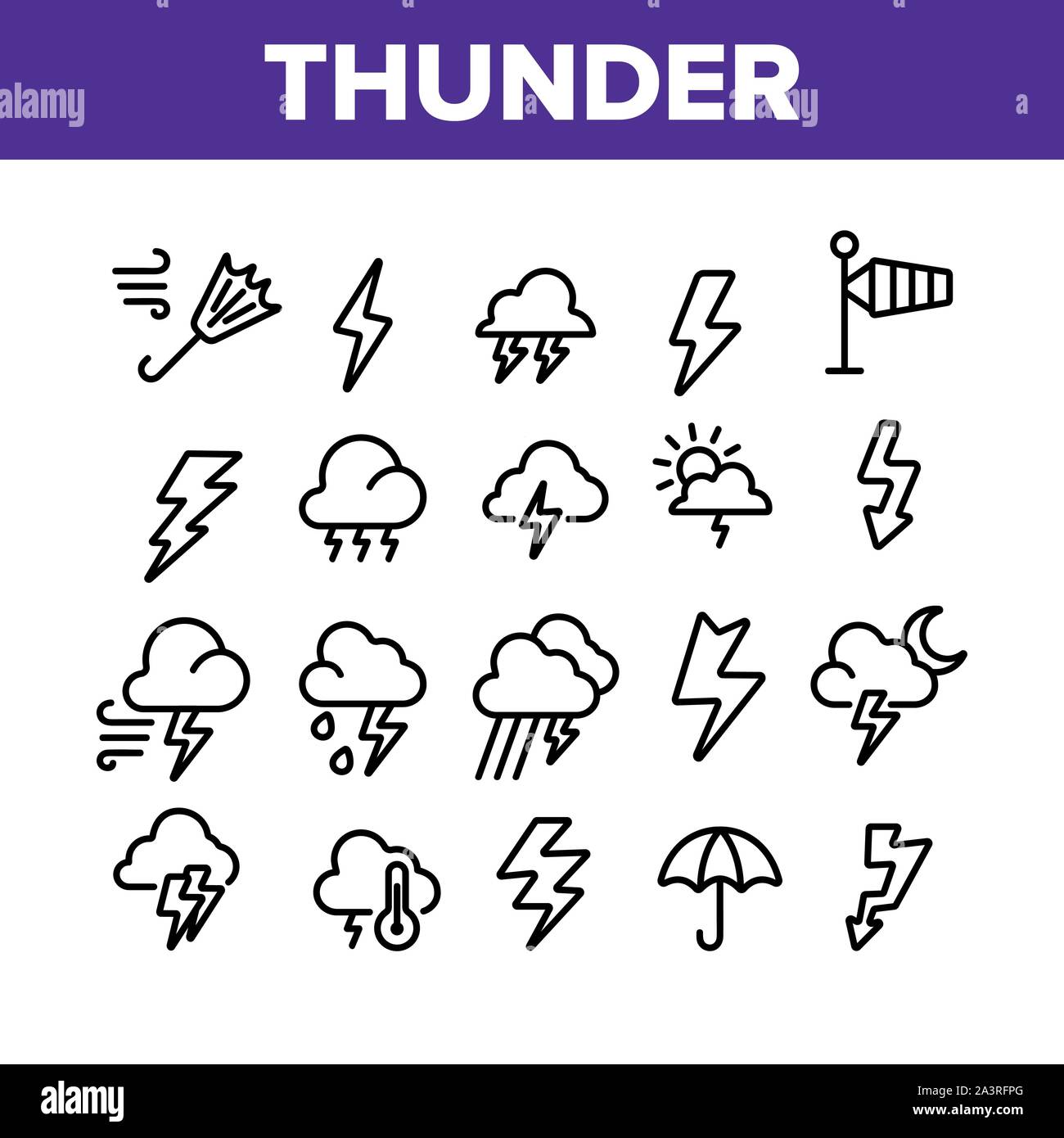 Thunder And Lightning Collection Icons Set Vector Stock Vector Image ...