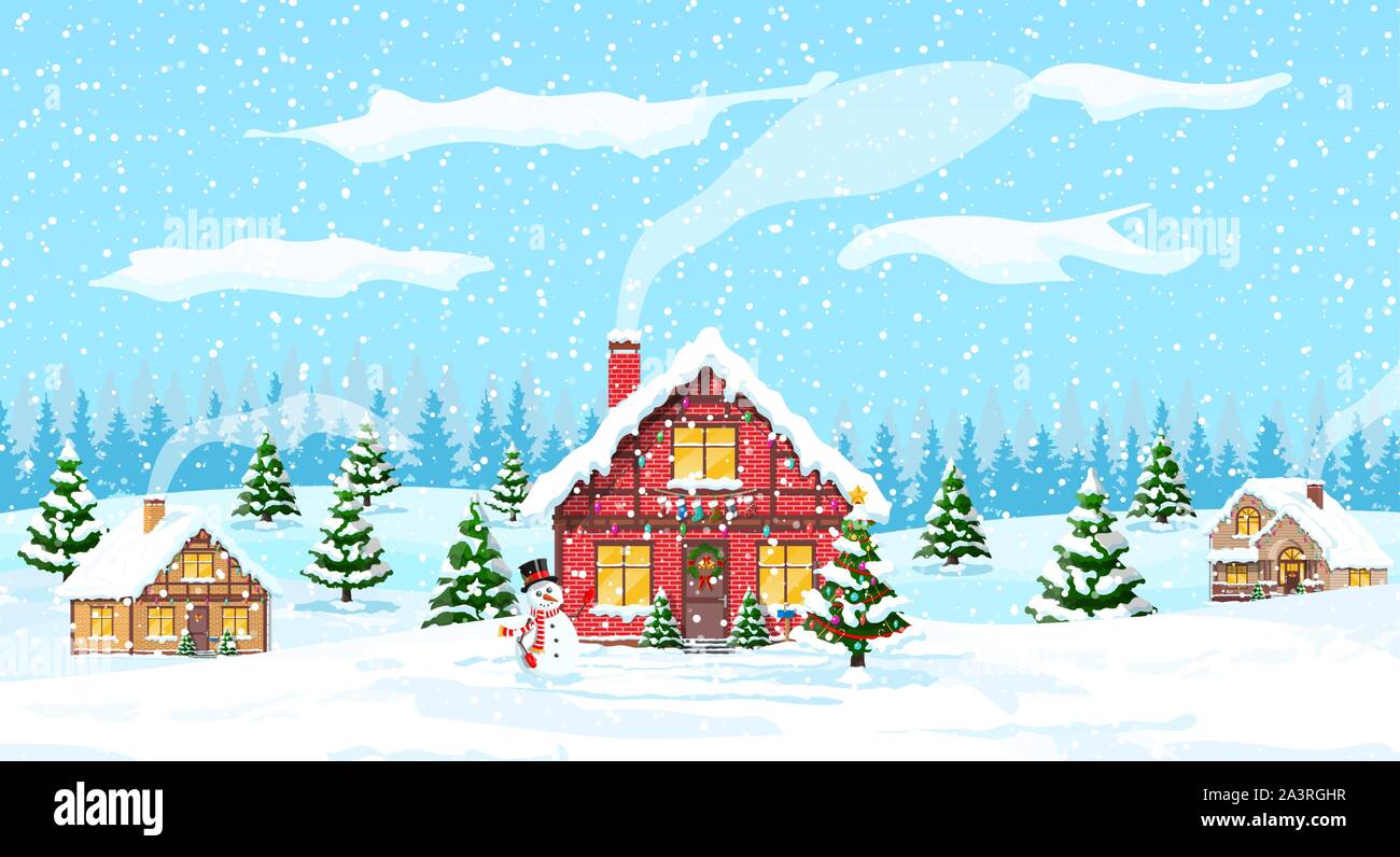 Suburban houses covered in snow Stock Vector Images - Alamy