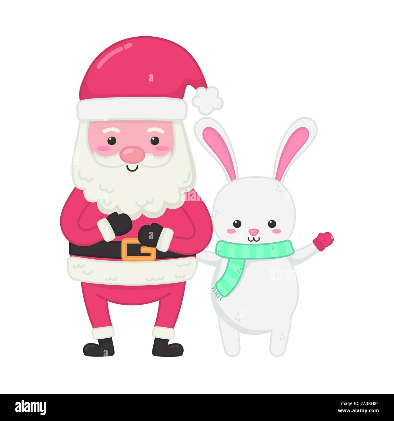 cute santa and rabbit characters merry christmas vector illustration ...