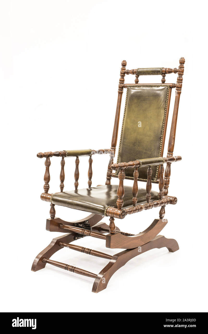 Beautiful old rocking chair on white background. Stock Photo